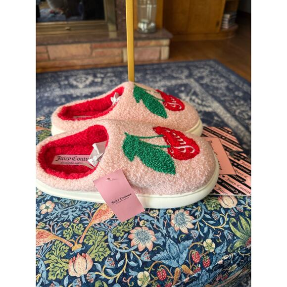 NWT Juicy Couture Pink Cherry Comfy Slippers Sz. XL (9.5-10.5) - Picture 2 of 8
